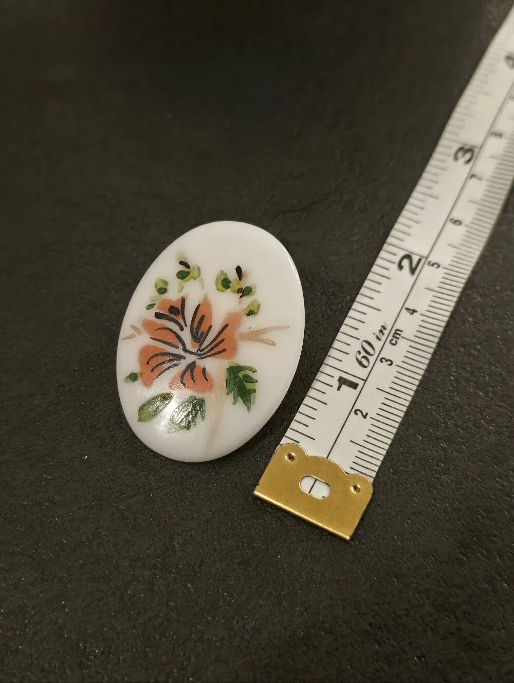 Vintage Hand-Painted Porcelain Floral Brooch | Mid-Century Artisan Jewelry